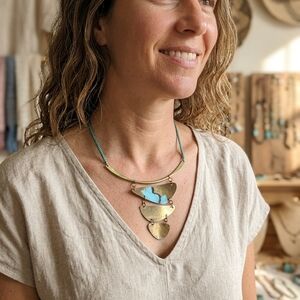 NWT Boho Brass Tiered Statement Necklace - 18"+3" Ext.